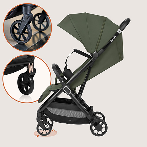 Gefederte Räder des Lionelo Kinderwagens.